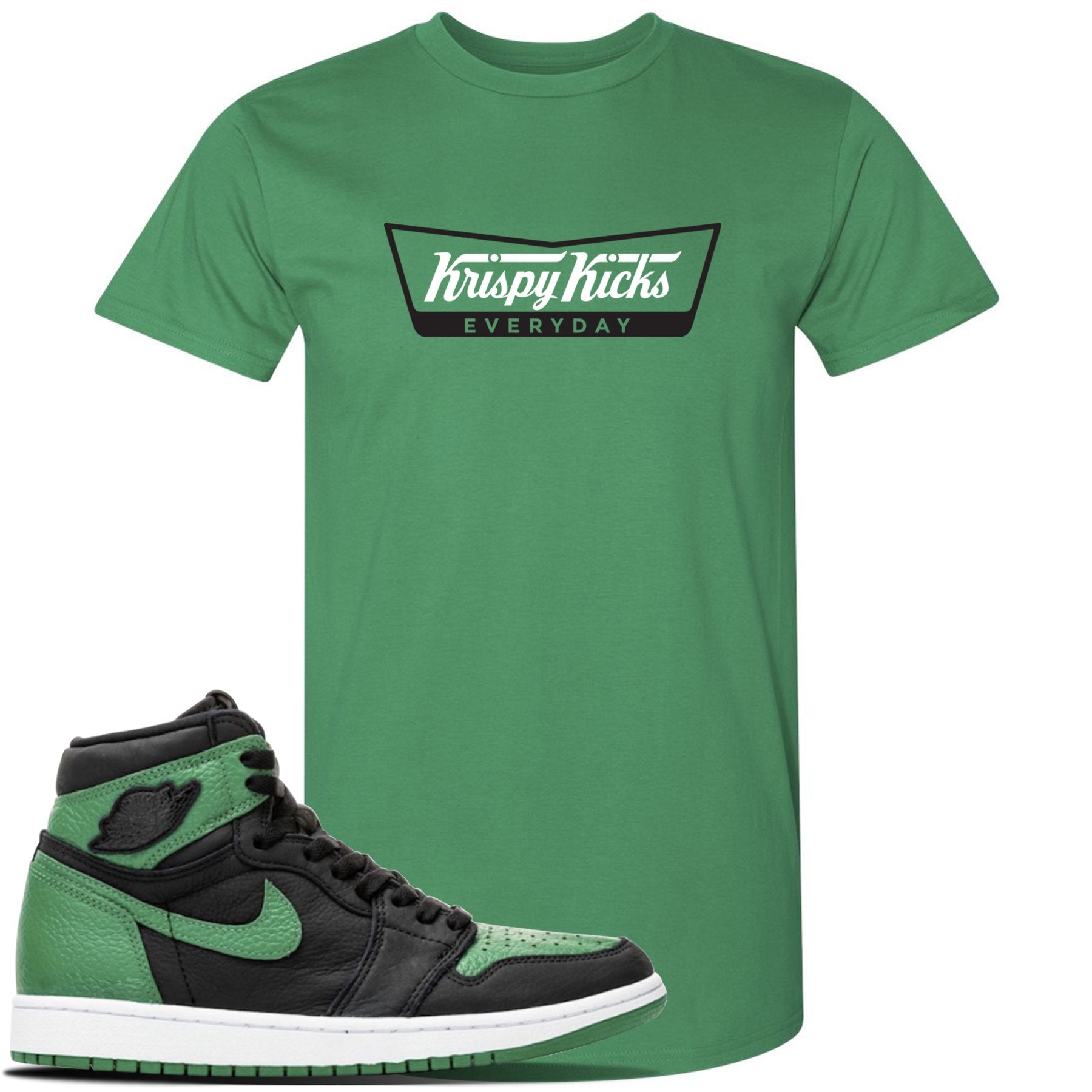 Jordan 1 Retro High OG Pine Green Gym Sneaker Kelly Green T Shirt | Tees to match Air Jordan 1 Retro High OG Pine Green Gym Shoes | Krispy Kicks