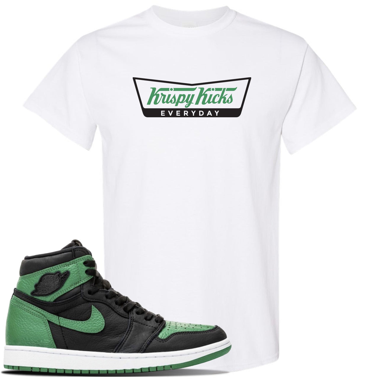 Jordan 1 Retro High OG Pine Green Gym Sneaker White T Shirt | Tees to match Air Jordan 1 Retro High OG Pine Green Gym Shoes | Krispy Kicks