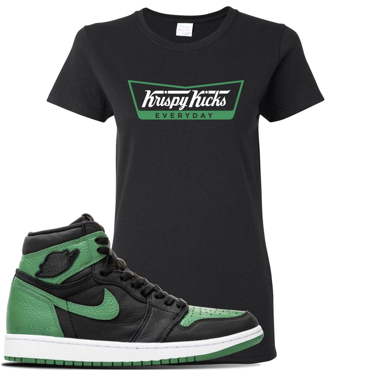 Jordan 1 Retro High OG Pine Green Gym Sneaker Black Women's T Shirt | Women's Tees to match Air Jordan 1 Retro High OG Pine Green Gym Shoes | Krispy Kicks