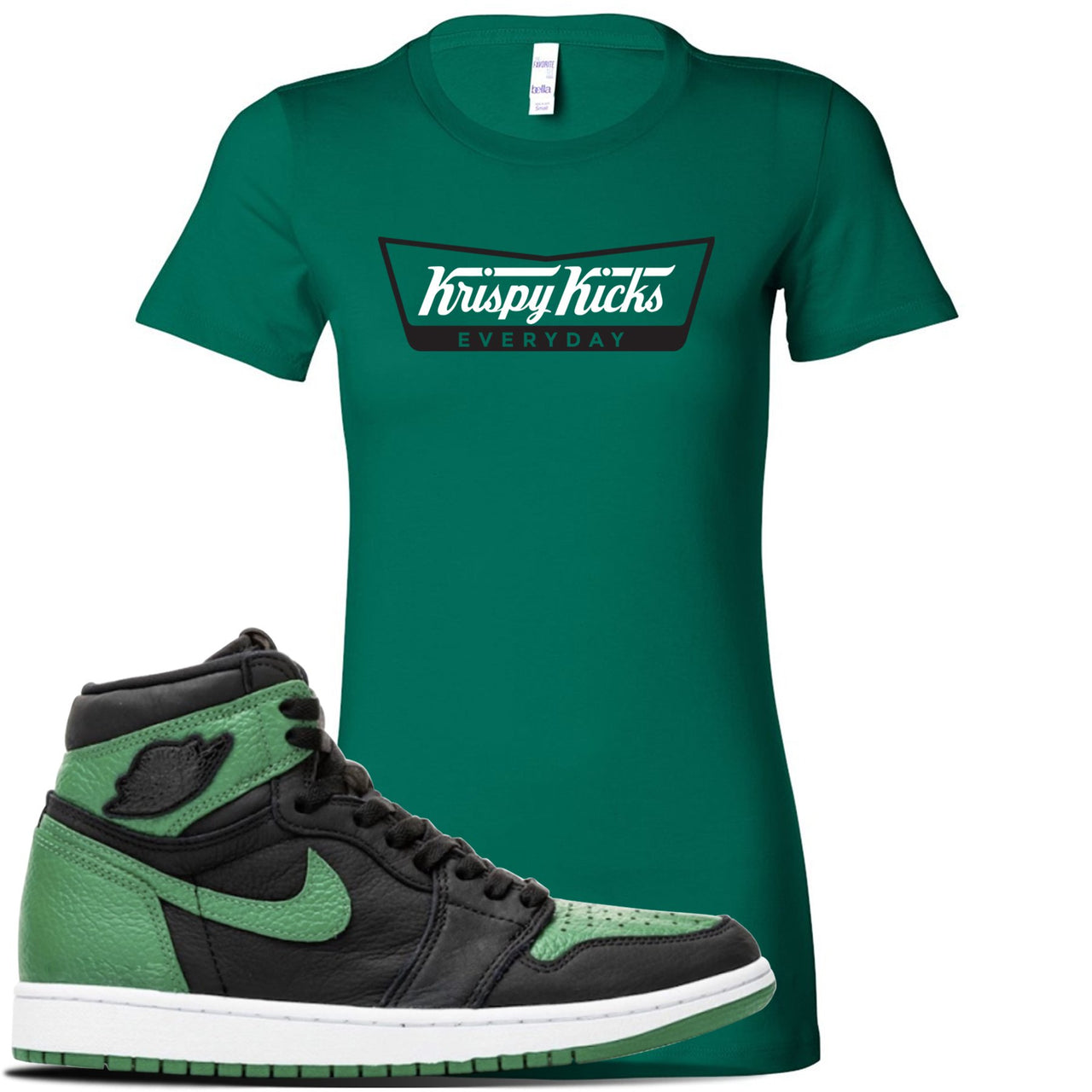 Jordan 1 Retro High OG Pine Green Gym Sneaker Kelly Green Women's T Shirt | Women's Tees to match Air Jordan 1 Retro High OG Pine Green Gym Shoes | Krispy Kicks