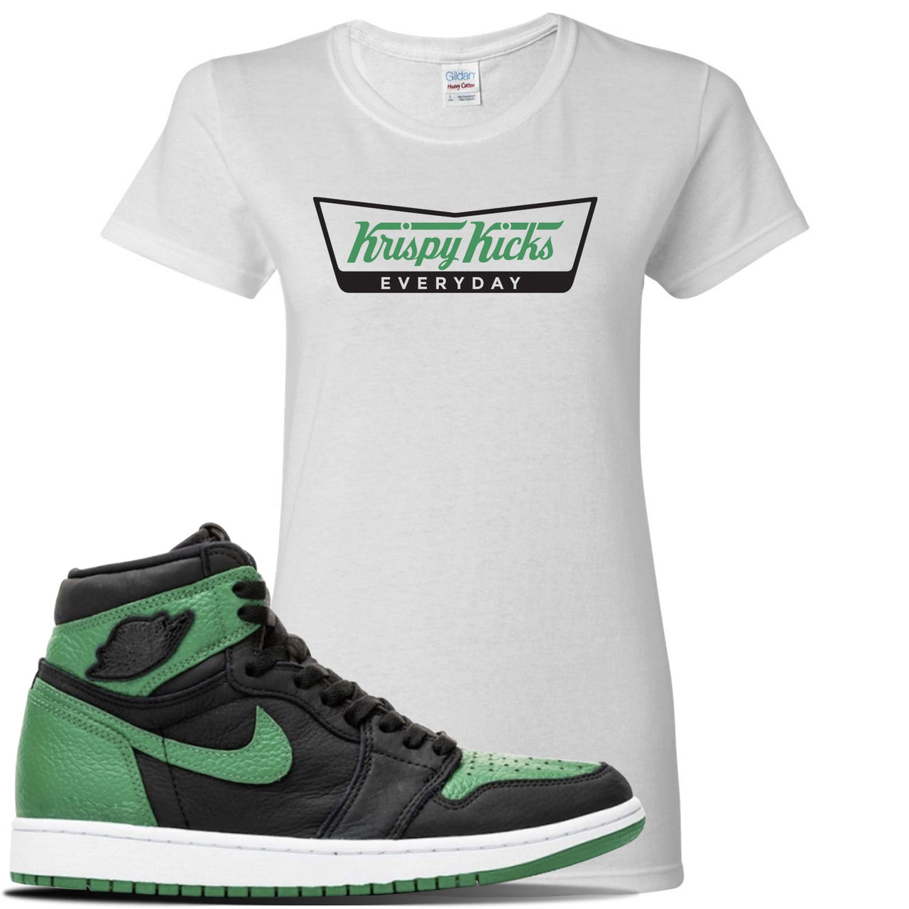 Jordan 1 Retro High OG Pine Green Gym Sneaker White Women's T Shirt | Women's Tees to match Air Jordan 1 Retro High OG Pine Green Gym Shoes | Krispy Kicks