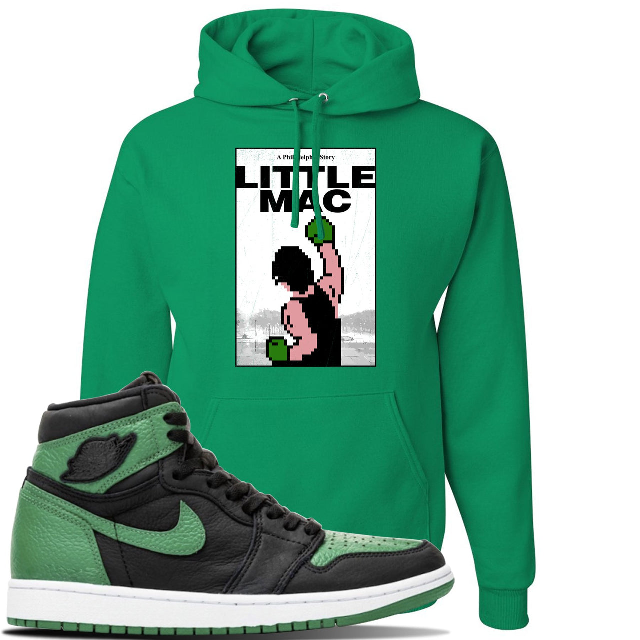Jordan 1 Retro High OG Pine Green Gym Sneaker Kelly Green Pullover Hoodie | Hoodie to match Air Jordan 1 Retro High OG Pine Green Gym Shoes | Little Mac A Philly Story