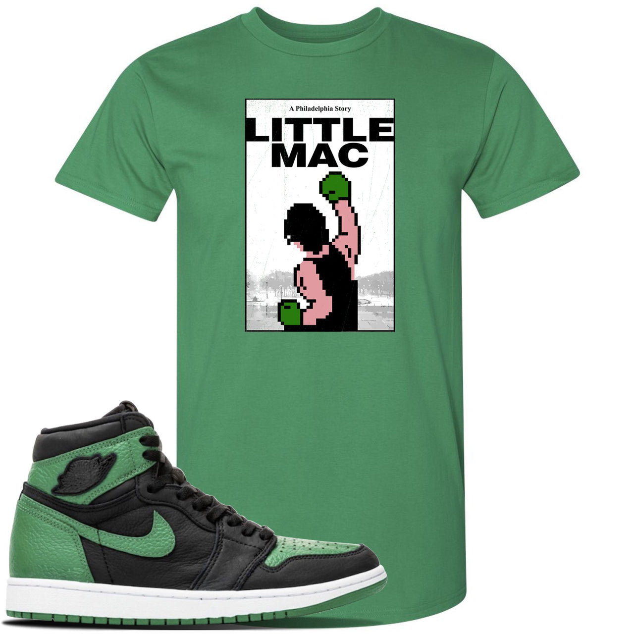 Jordan 1 Retro High OG Pine Green Gym Sneaker Kelly Green T Shirt | Tees to match Air Jordan 1 Retro High OG Pine Green Gym Shoes | Little Mac A Philly Story