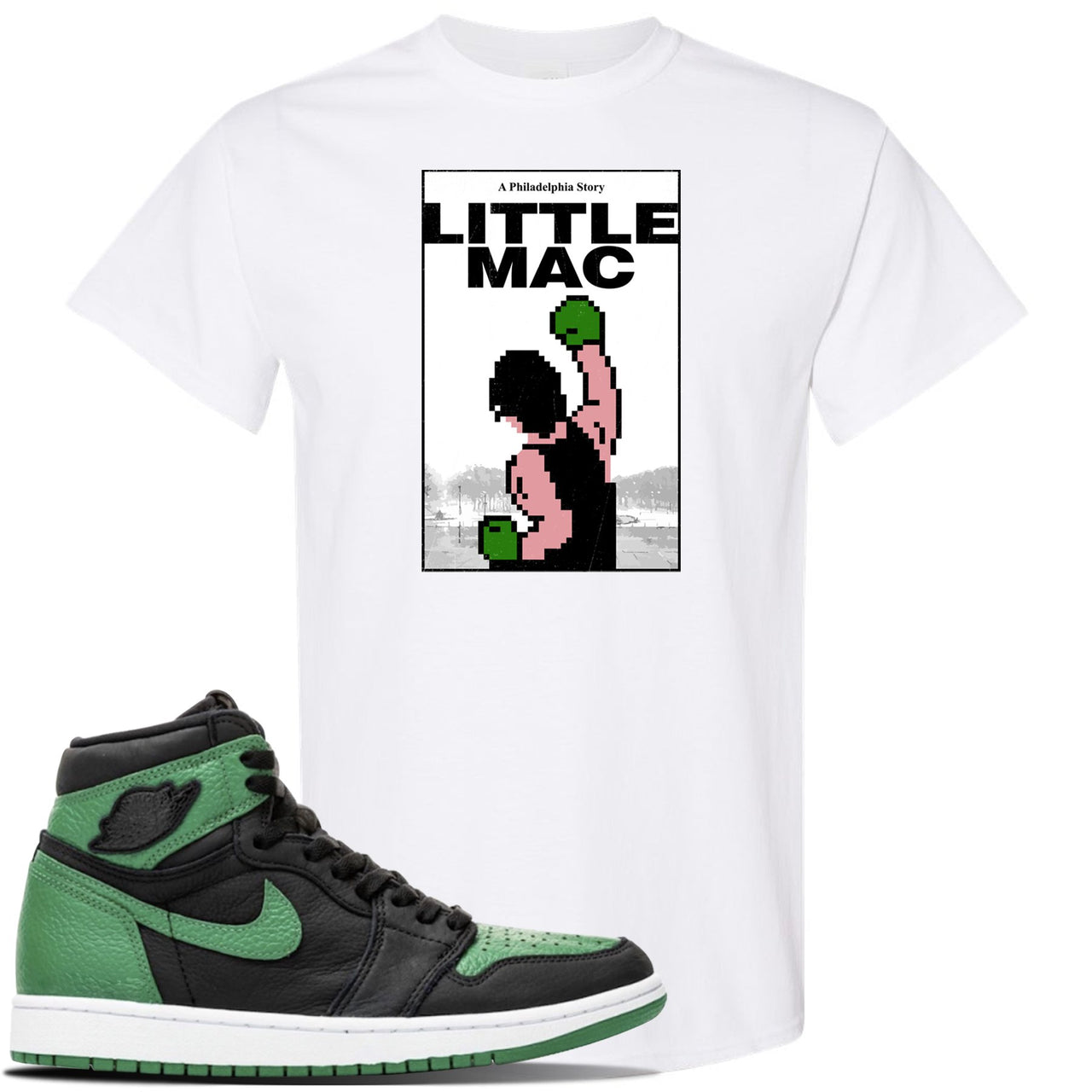Jordan 1 Retro High OG Pine Green Gym Sneaker White T Shirt | Tees to match Air Jordan 1 Retro High OG Pine Green Gym Shoes | Little Mac A Philly Story