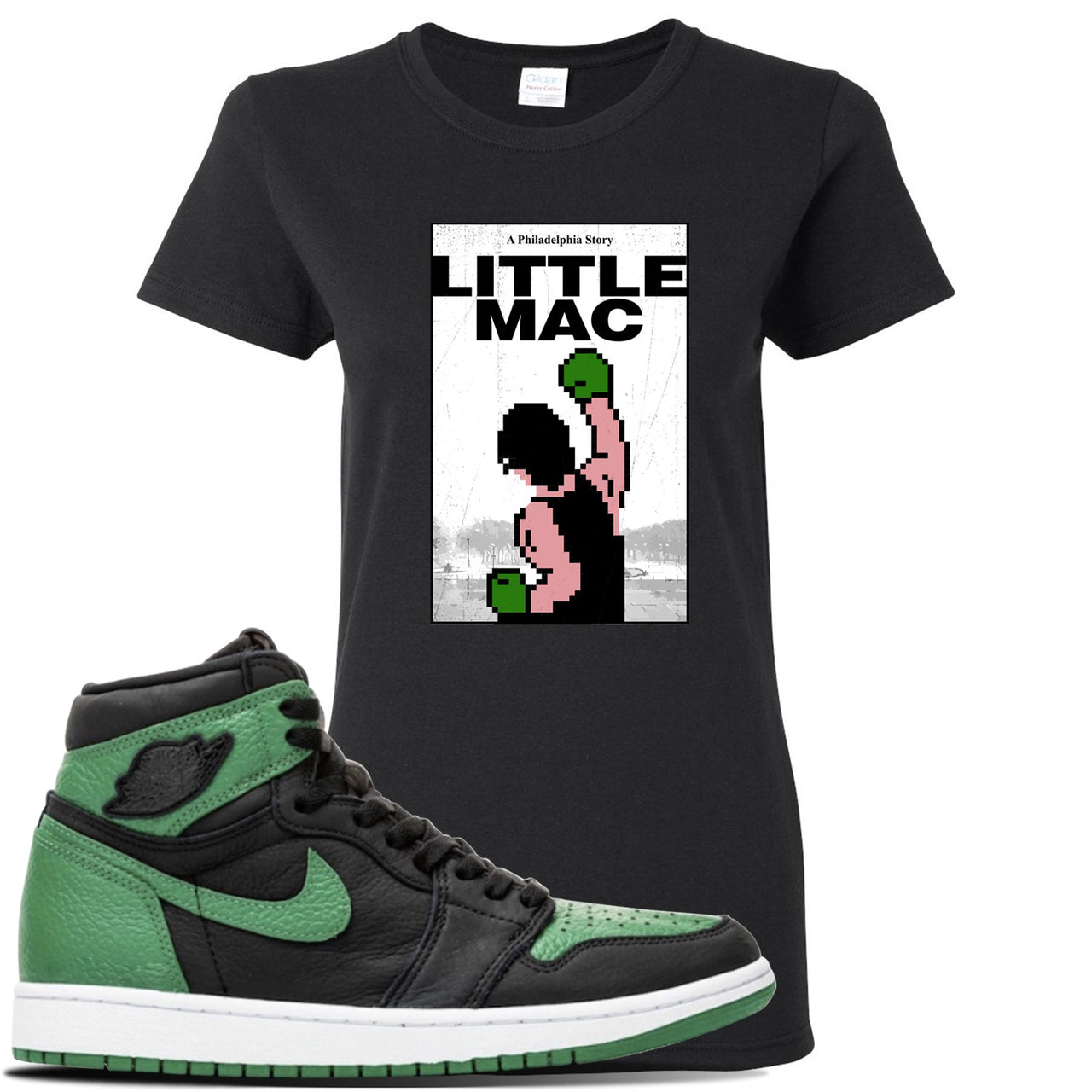 Jordan 1 Retro High OG Pine Green Gym Sneaker Black Women's T Shirt | Women's Tees to match Air Jordan 1 Retro High OG Pine Green Gym Shoes | Little Mac A Philly Story