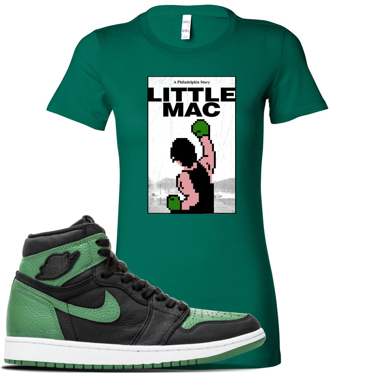 Jordan 1 Retro High OG Pine Green Gym Sneaker Kelly Green Women's T Shirt | Women's Tees to match Air Jordan 1 Retro High OG Pine Green Gym Shoes | Little Mac A Philly Story