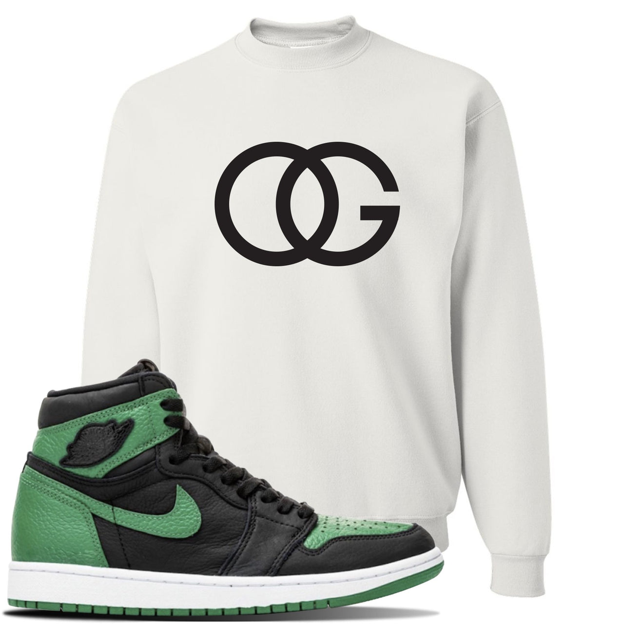 Jordan 1 Retro High OG Pine Green Gym Sneaker White Crewneck Sweatshirt | Crewneck to match Air Jordan 1 Retro High OG Pine Green Gym Shoes | OG