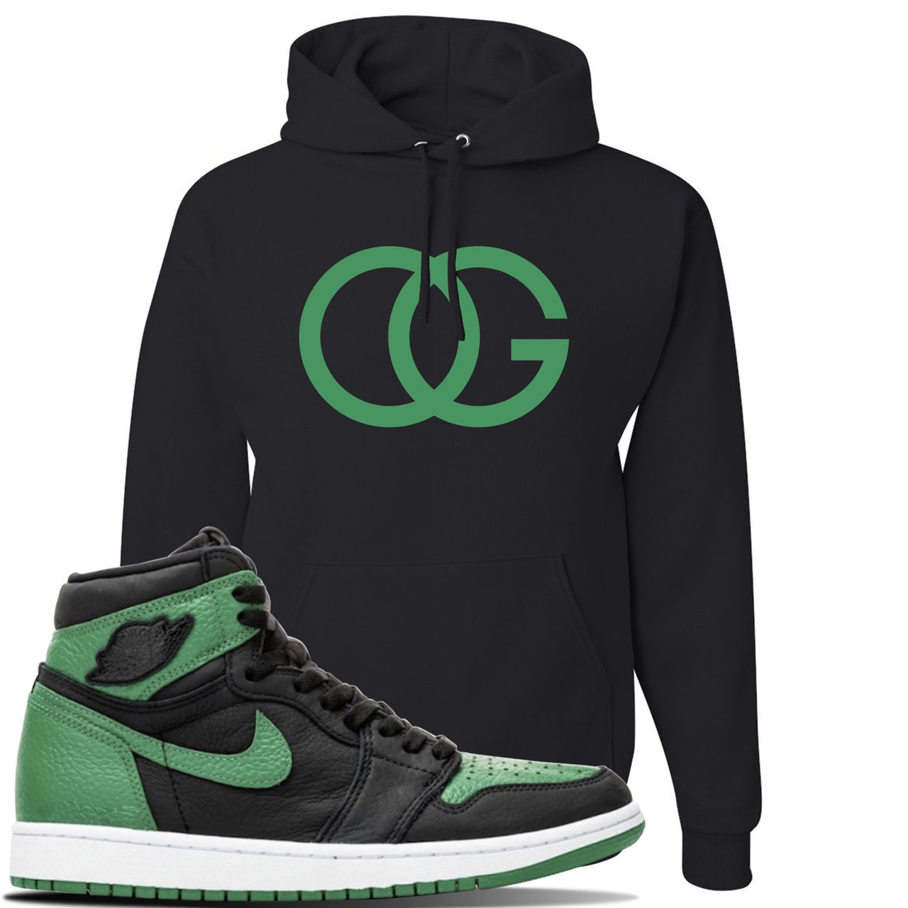 Jordan 1 Retro High OG Pine Green Gym Sneaker Black Pullover Hoodie | Hoodie to match Air Jordan 1 Retro High OG Pine Green Gym Shoes | OG