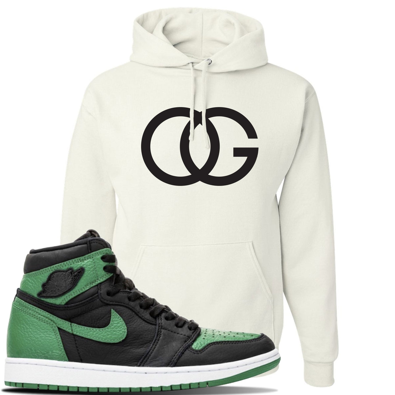 Jordan 1 Retro High OG Pine Green Gym Sneaker White Pullover Hoodie | Hoodie to match Air Jordan 1 Retro High OG Pine Green Gym Shoes | OG