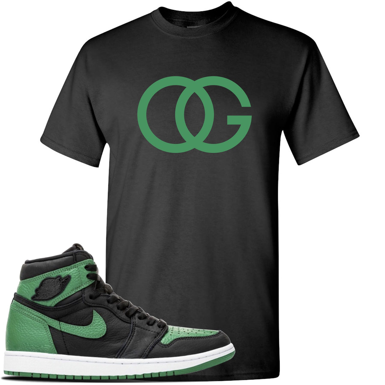 Jordan 1 Retro High OG Pine Green Gym Sneaker Black T Shirt | Tees to match Air Jordan 1 Retro High OG Pine Green Gym Shoes | OG