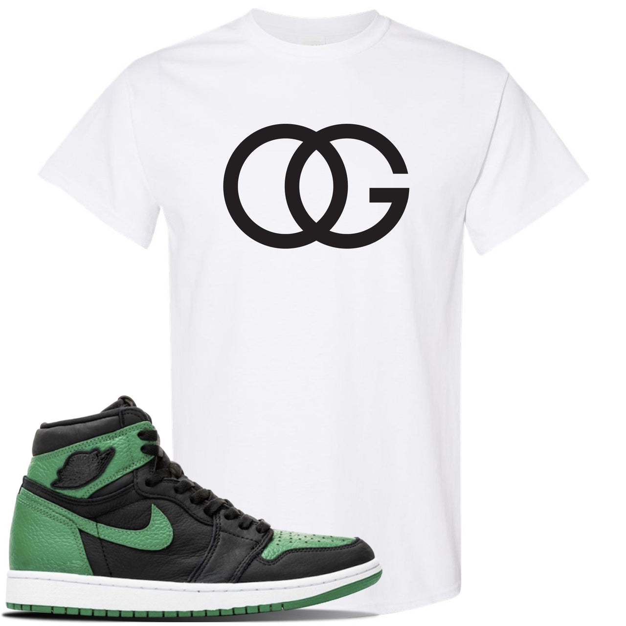 Jordan 1 Retro High OG Pine Green Gym Sneaker White T Shirt | Tees to match Air Jordan 1 Retro High OG Pine Green Gym Shoes | OG