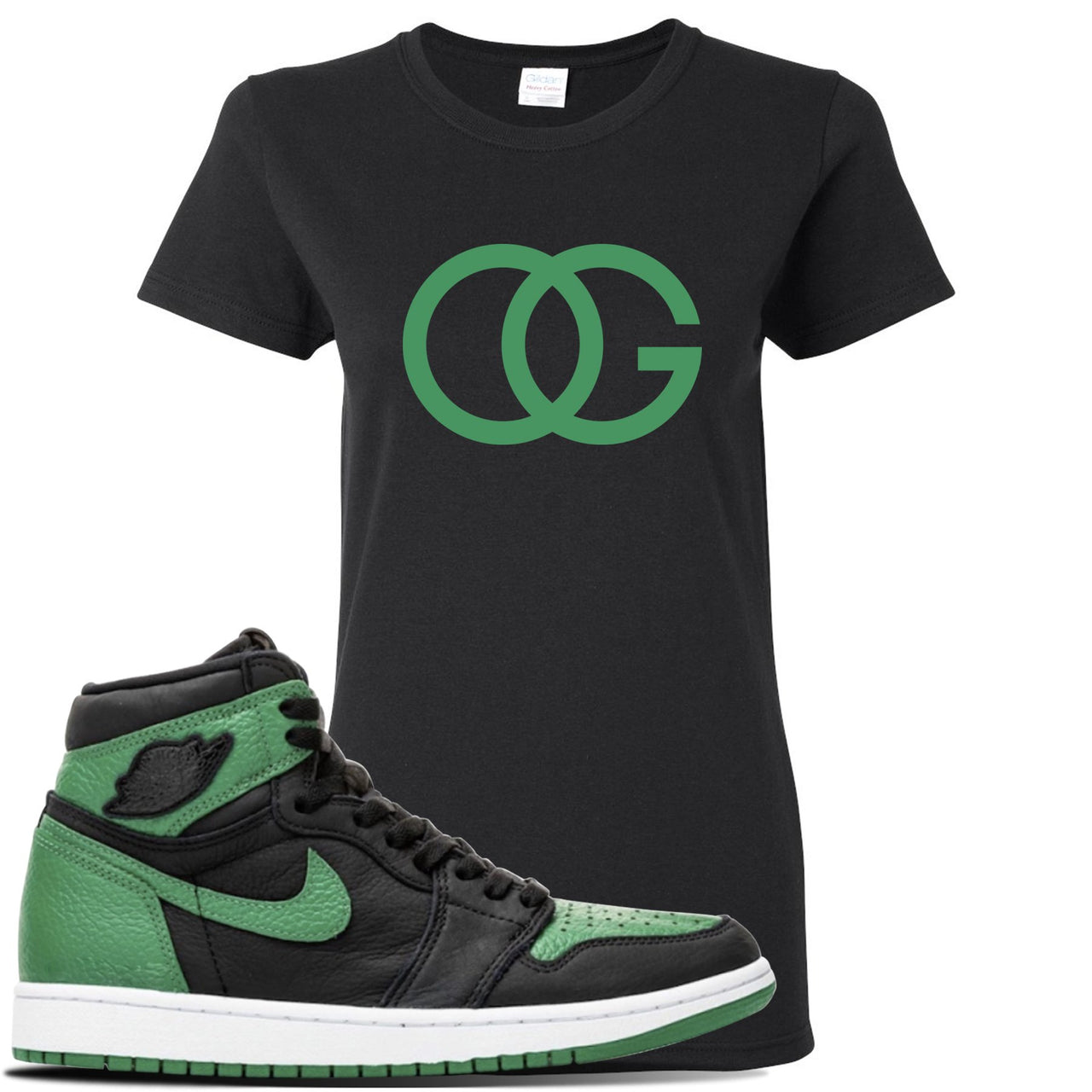 Jordan 1 Retro High OG Pine Green Gym Sneaker Black Women's T Shirt | Women's Tees to match Air Jordan 1 Retro High OG Pine Green Gym Shoes | OG