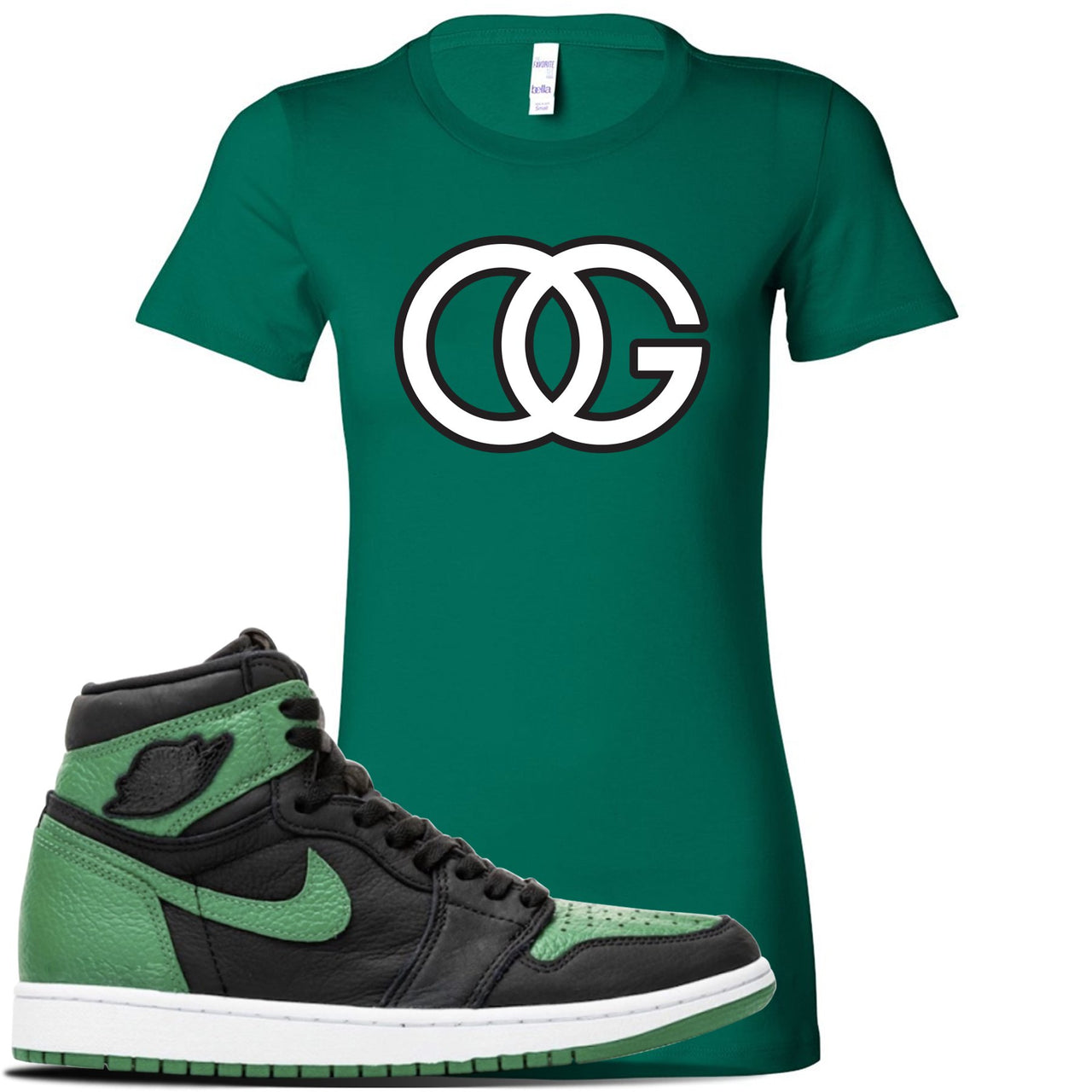 Jordan 1 Retro High OG Pine Green Gym Sneaker Kelly Green Women's T Shirt | Women's Tees to match Air Jordan 1 Retro High OG Pine Green Gym Shoes | OG