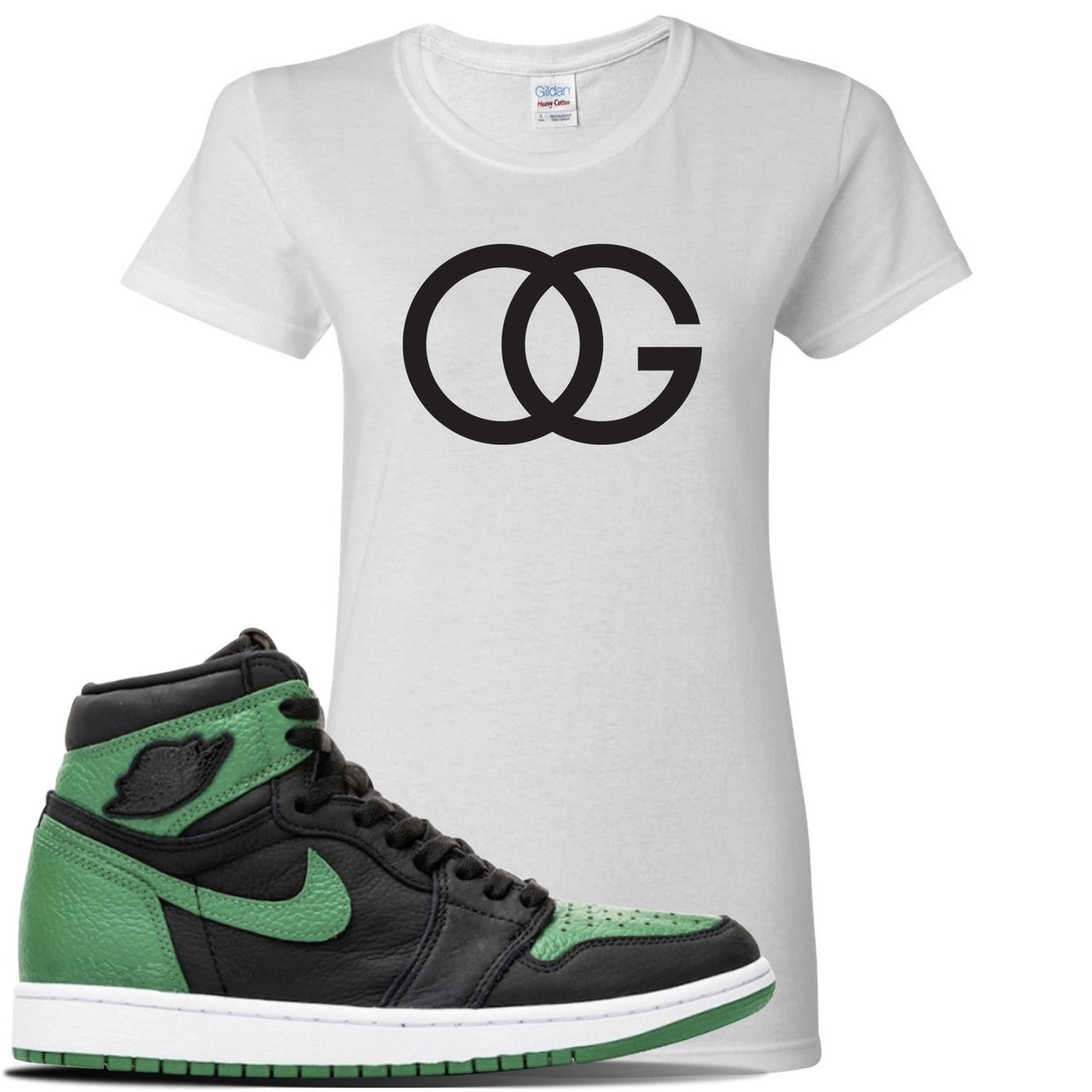 Jordan 1 Retro High OG Pine Green Gym Sneaker White Women's T Shirt | Women's Tees to match Air Jordan 1 Retro High OG Pine Green Gym Shoes | OG