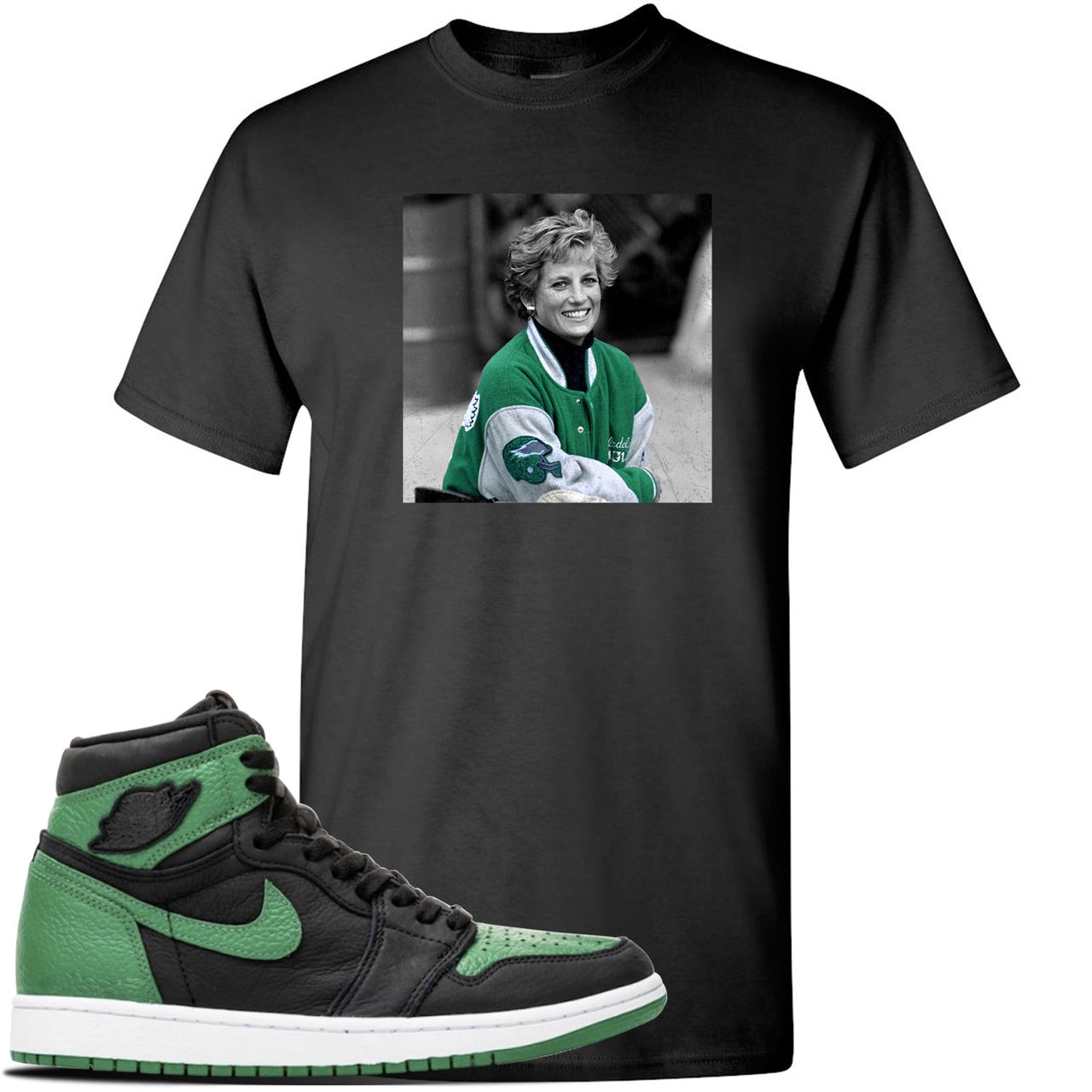 Jordan 1 Retro High OG Pine Green Gym Sneaker Black T Shirt | Tees to match Air Jordan 1 Retro High OG Pine Green Gym Shoes | Princess D