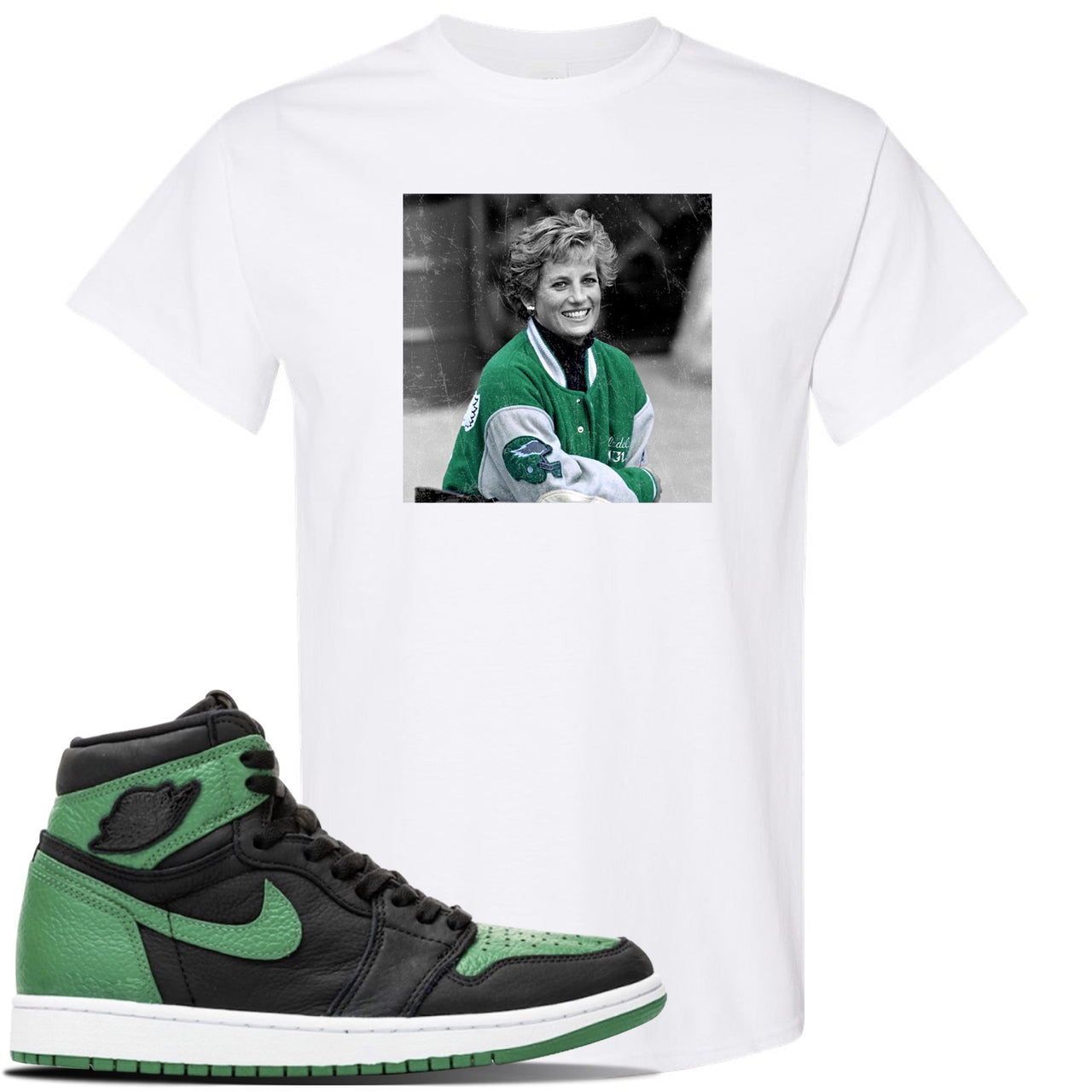 Jordan 1 Retro High OG Pine Green Gym Sneaker White T Shirt | Tees to match Air Jordan 1 Retro High OG Pine Green Gym Shoes | Princess D