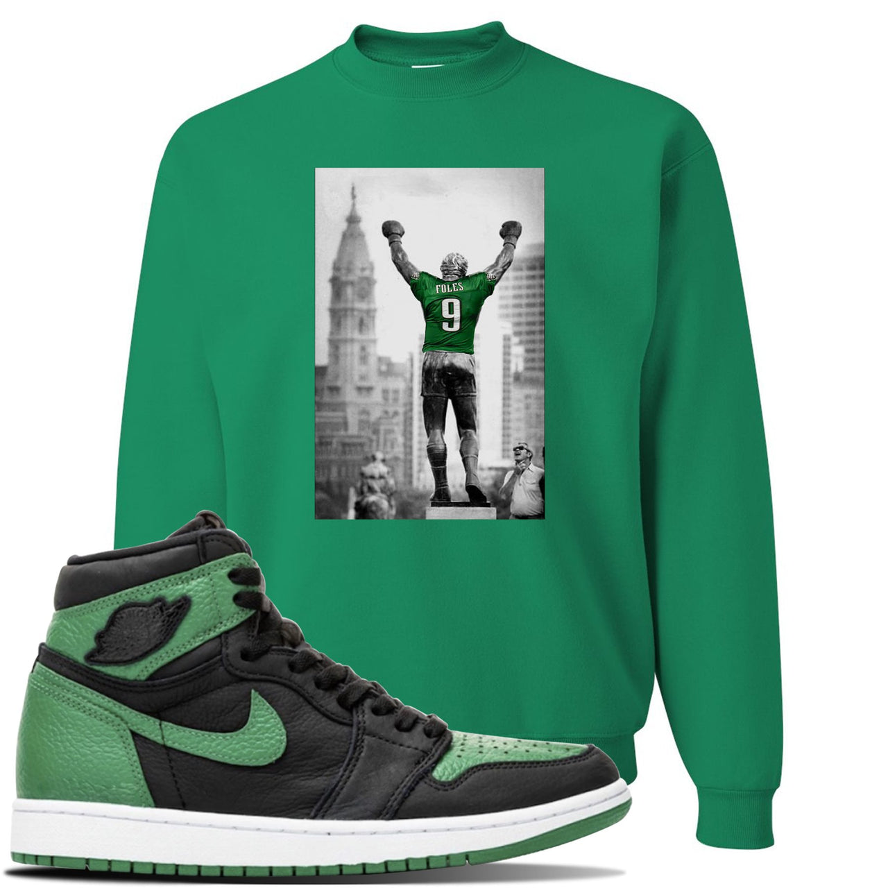 Jordan 1 Retro High OG Pine Green Gym Sneaker Kelly Green Crewneck Sweatshirt | Crewneck to match Air Jordan 1 Retro High OG Pine Green Gym Shoes | Rocky Foles