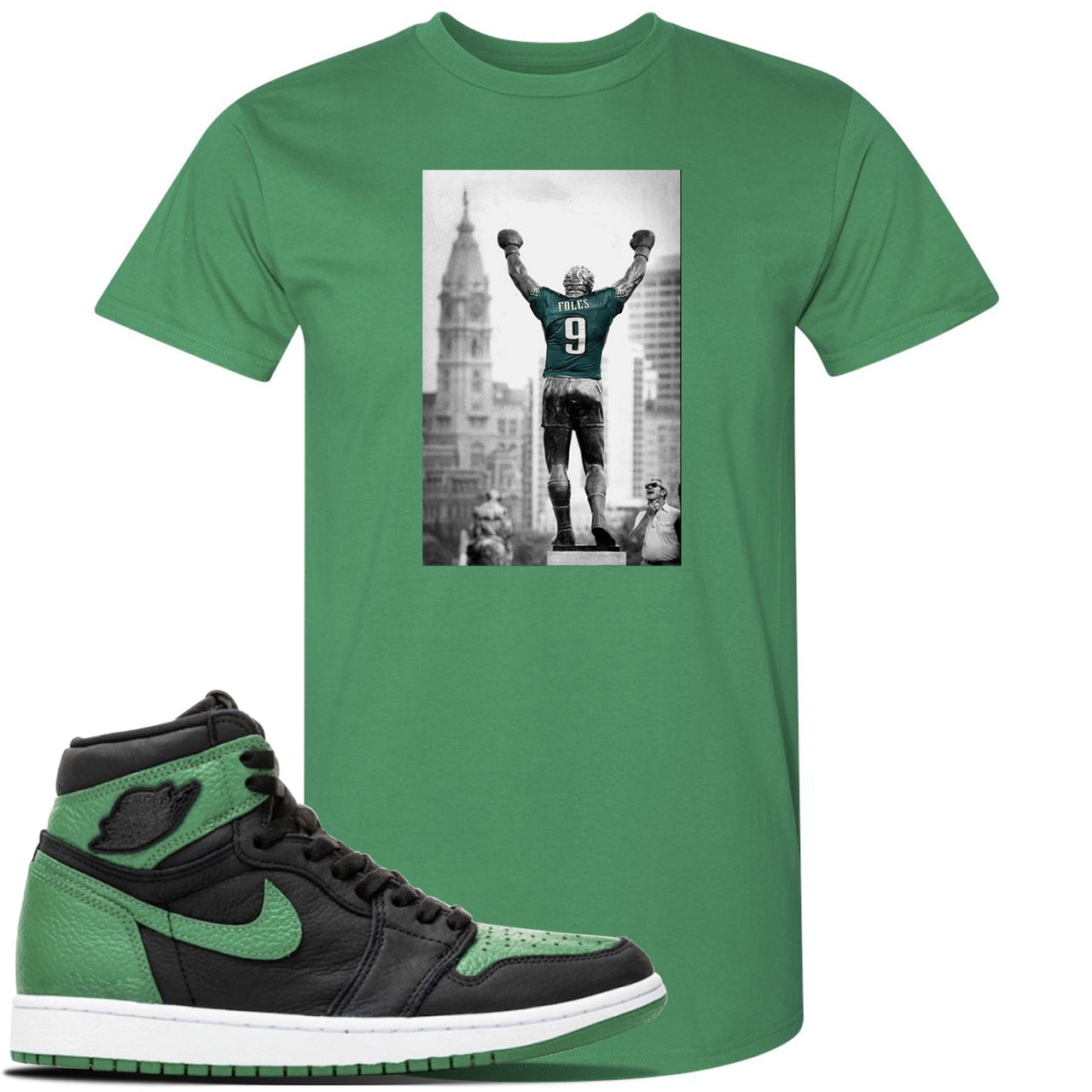 Jordan 1 Retro High OG Pine Green Gym Sneaker Kelly Green T Shirt | Tees to match Air Jordan 1 Retro High OG Pine Green Gym Shoes | Rocky Foles