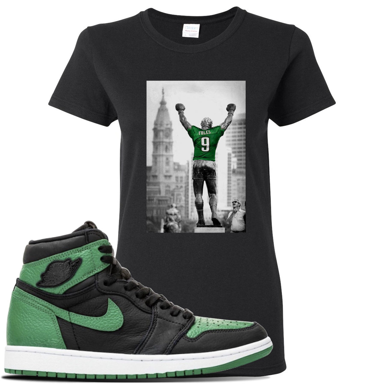 Jordan 1 Retro High OG Pine Green Gym Sneaker Black Women's T Shirt | Women's Tees to match Air Jordan 1 Retro High OG Pine Green Gym Shoes | Rocky Foles