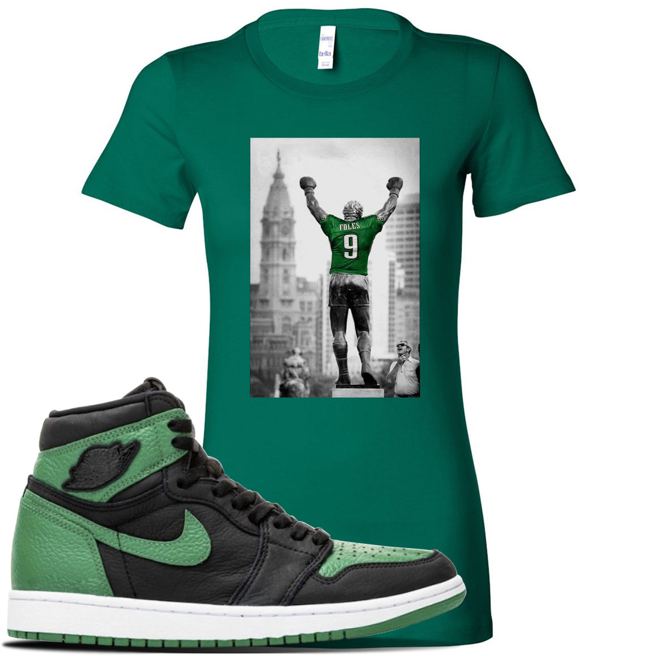 Jordan 1 Retro High OG Pine Green Gym Sneaker Kelly Green Women's T Shirt | Women's Tees to match Air Jordan 1 Retro High OG Pine Green Gym Shoes | Rocky Foles