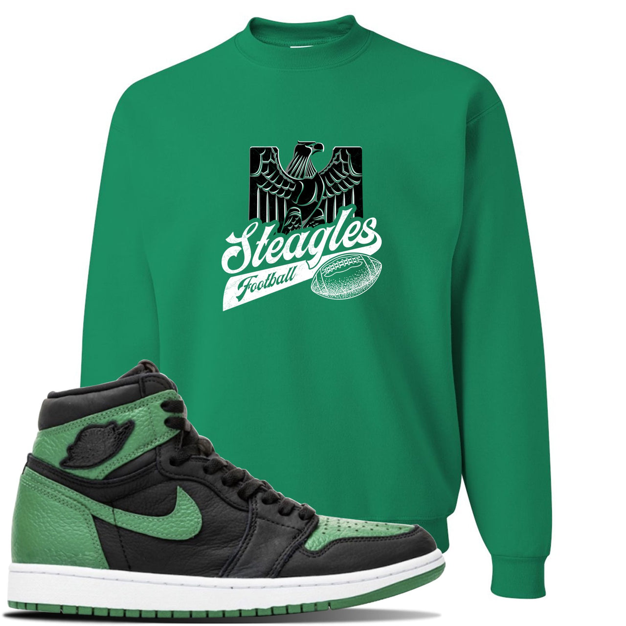 Jordan 1 Retro High OG Pine Green Gym Sneaker Kelly Green Crewneck Sweatshirt | Crewneck to match Air Jordan 1 Retro High OG Pine Green Gym Shoes | Steagles