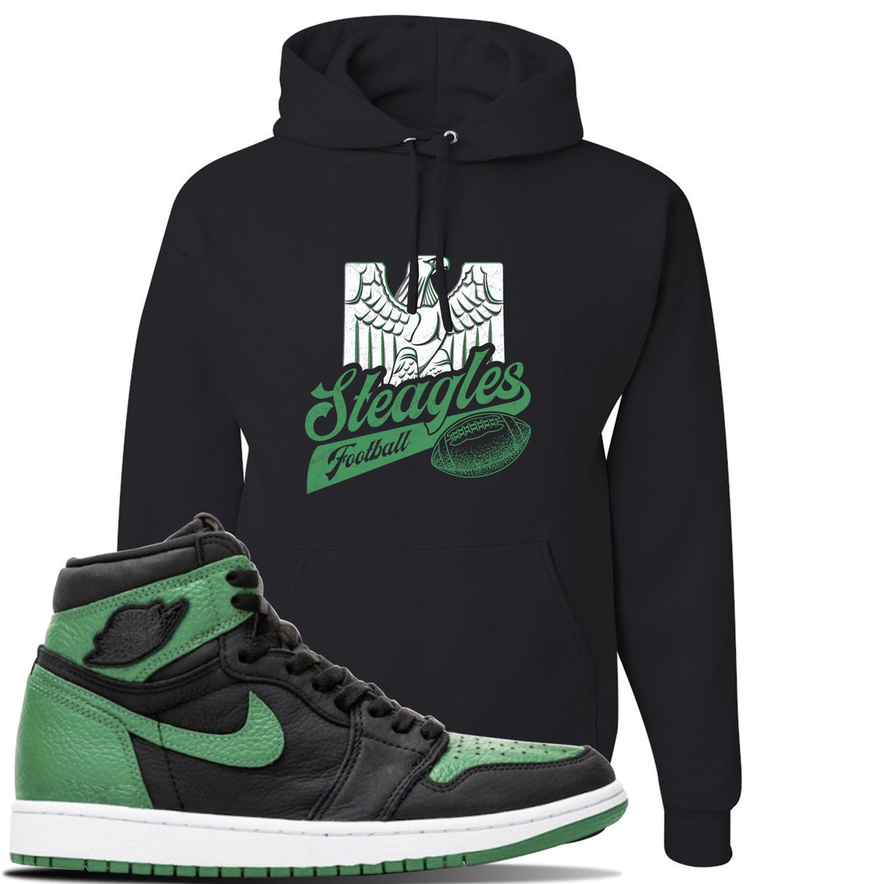 Jordan 1 Retro High OG Pine Green Gym Sneaker Black Pullover Hoodie | Hoodie to match Air Jordan 1 Retro High OG Pine Green Gym Shoes | Steagles