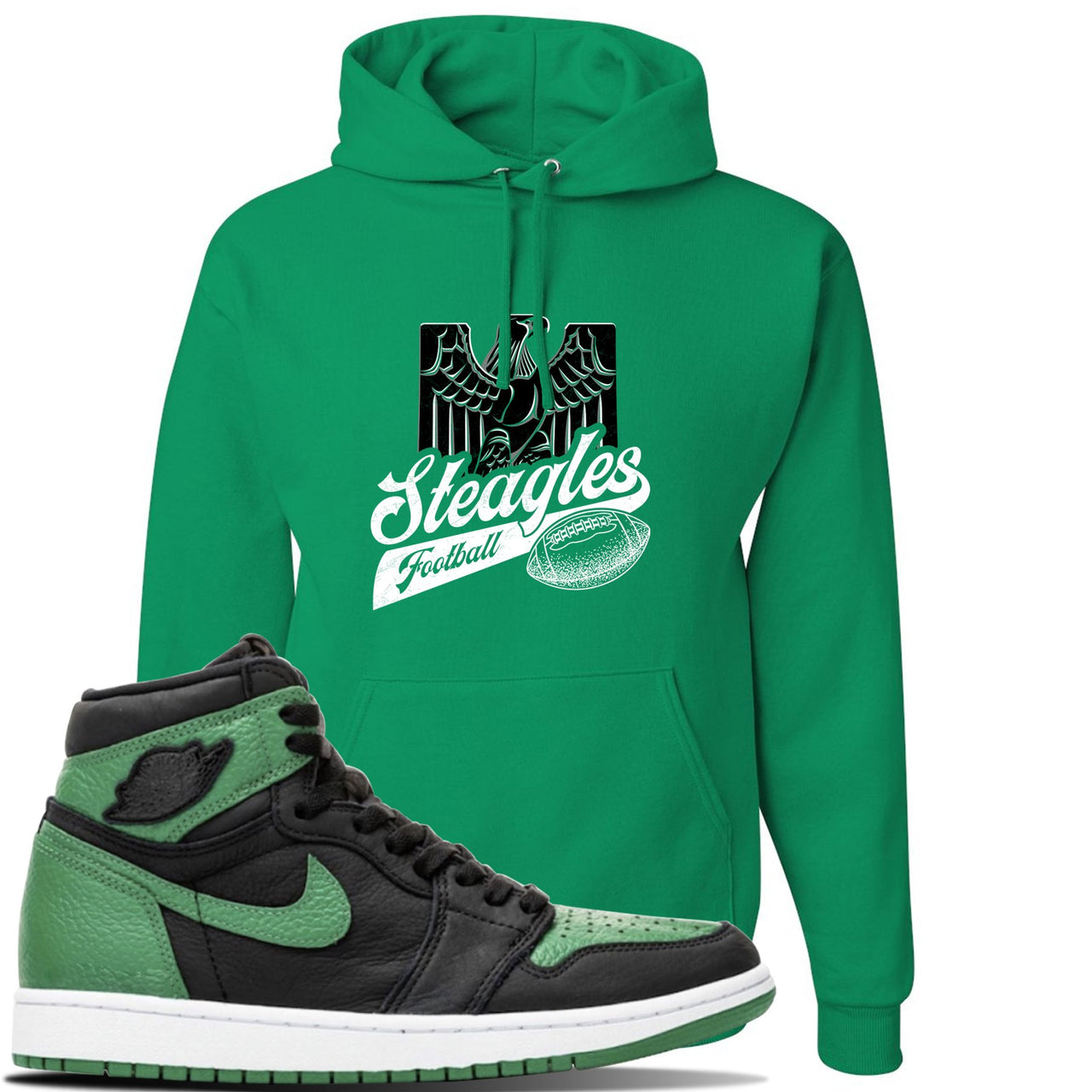 Jordan 1 Retro High OG Pine Green Gym Sneaker Kelly Green Pullover Hoodie | Hoodie to match Air Jordan 1 Retro High OG Pine Green Gym Shoes | Steagles
