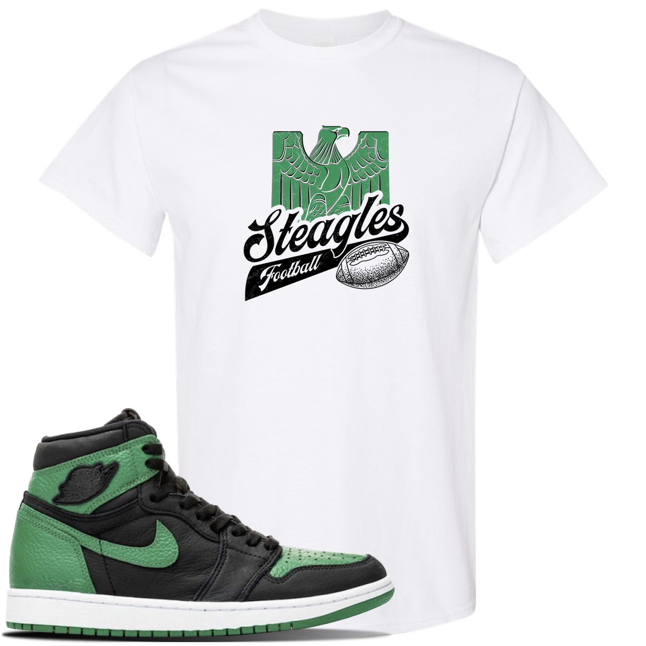 Jordan 1 Retro High OG Pine Green Gym Sneaker White T Shirt | Tees to match Air Jordan 1 Retro High OG Pine Green Gym Shoes | Steagles