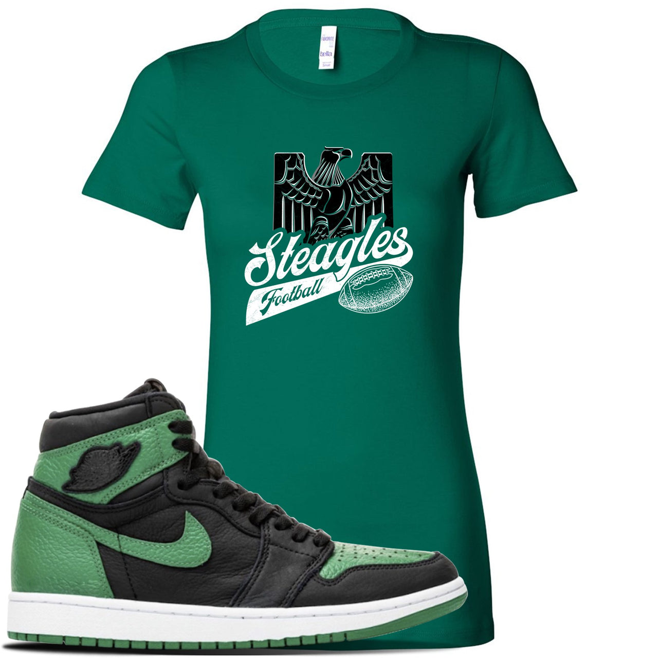 Jordan 1 Retro High OG Pine Green Gym Sneaker Kelly Green Women's T Shirt | Women's Tees to match Air Jordan 1 Retro High OG Pine Green Gym Shoes | Steagles