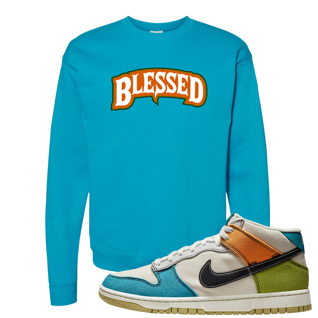 Pale Ivory Dunk Mid Crewneck Sweatshirt | Blessed Arch, Teal