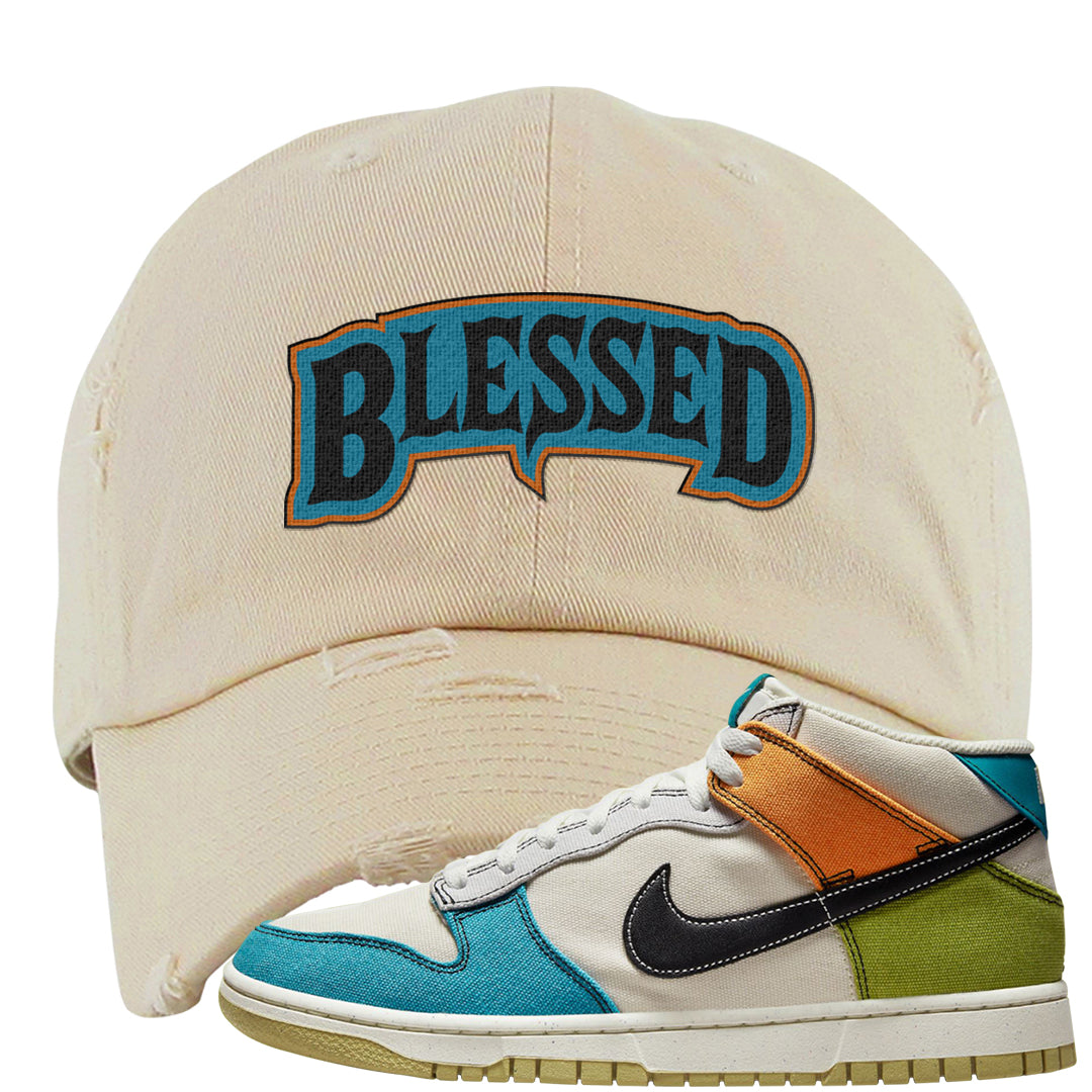 Pale Ivory Dunk Mid Distressed Dad Hat | Blessed Arch, Ivory