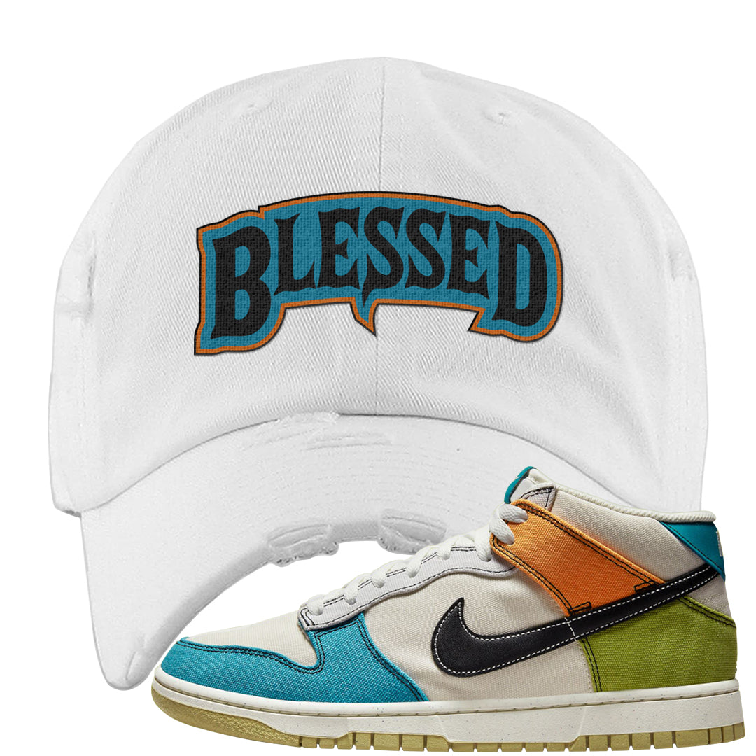 Pale Ivory Dunk Mid Distressed Dad Hat | Blessed Arch, Yellow