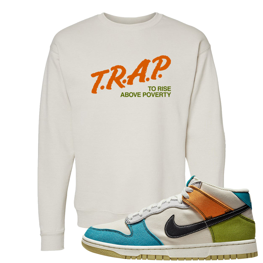 Pale Ivory Dunk Mid Crewneck Sweatshirt | Trap To Rise Above Poverty, Sand