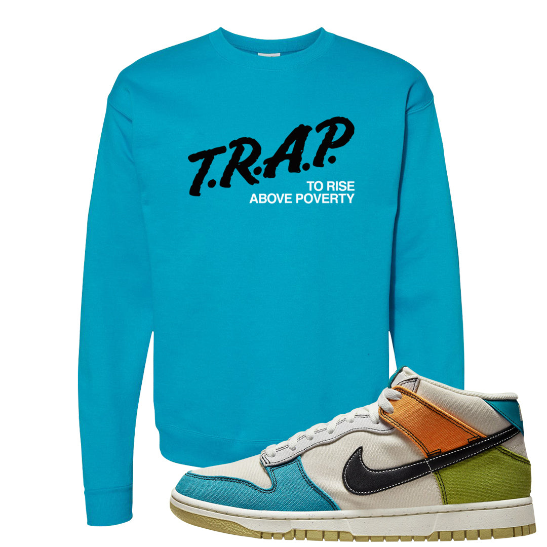 Pale Ivory Dunk Mid Crewneck Sweatshirt | Trap To Rise Above Poverty, Teal