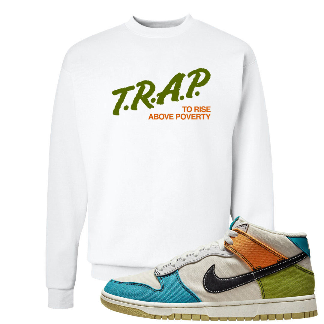 Pale Ivory Dunk Mid Crewneck Sweatshirt | Trap To Rise Above Poverty, White