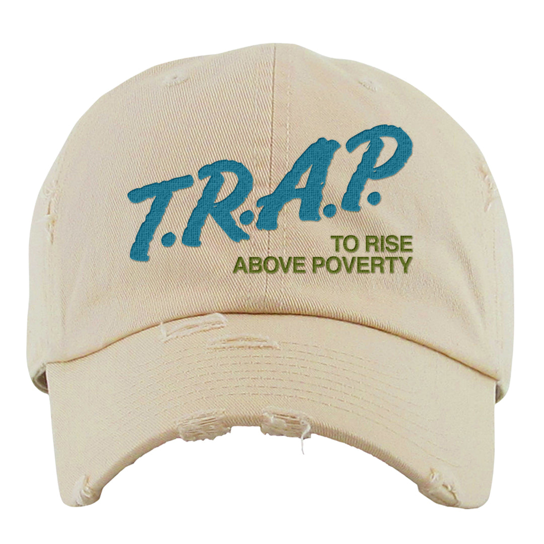Pale Ivory Dunk Mid Distressed Dad Hat | Trap To Rise Above Poverty, Ivory