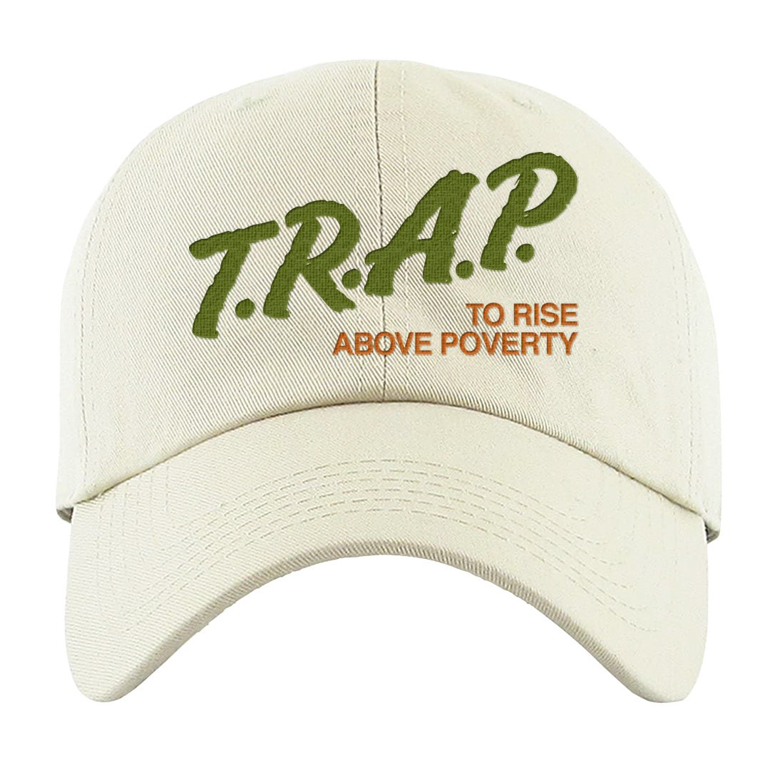 Pale Ivory Dunk Mid Dad Hat | Trap To Rise Above Poverty, White