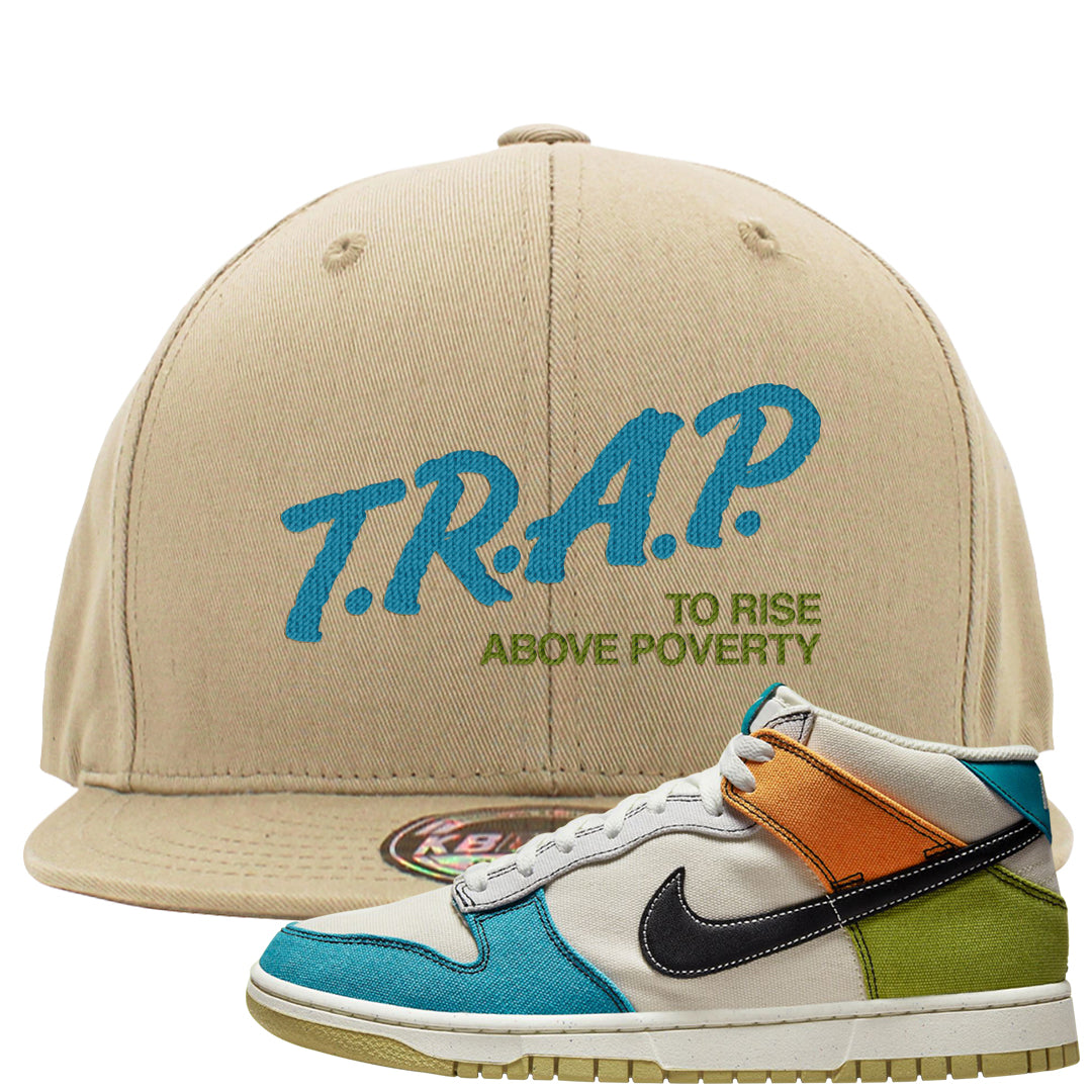 Pale Ivory Dunk Mid Snapback Hat | Trap To Rise Above Poverty, Khaki