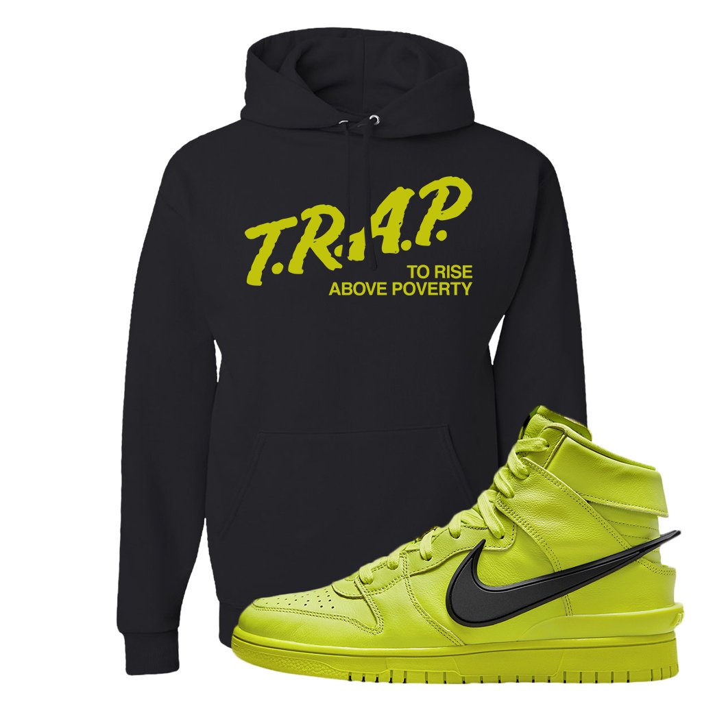 Atomic Green High Dunks Hoodie | Trap To Rise Above Poverty, Black