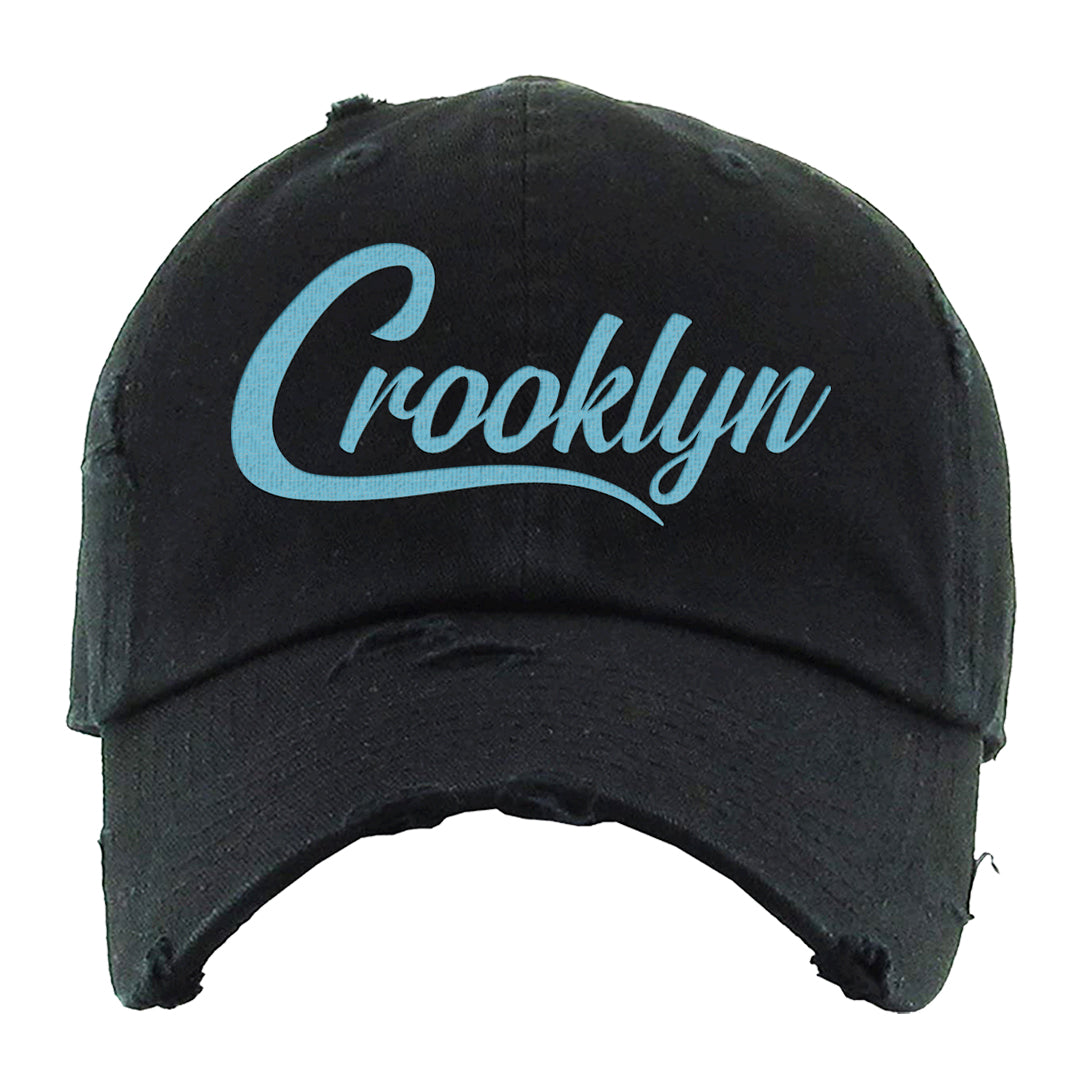 Blue Chill High Dunks Distressed Dad Hat | Crooklyn, Black