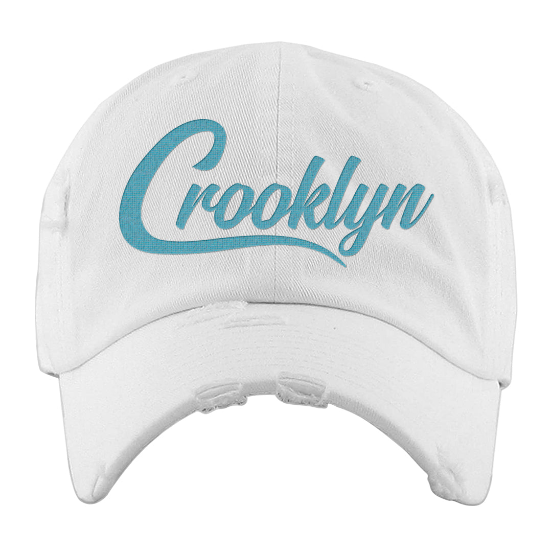 Blue Chill High Dunks Distressed Dad Hat | Crooklyn, White