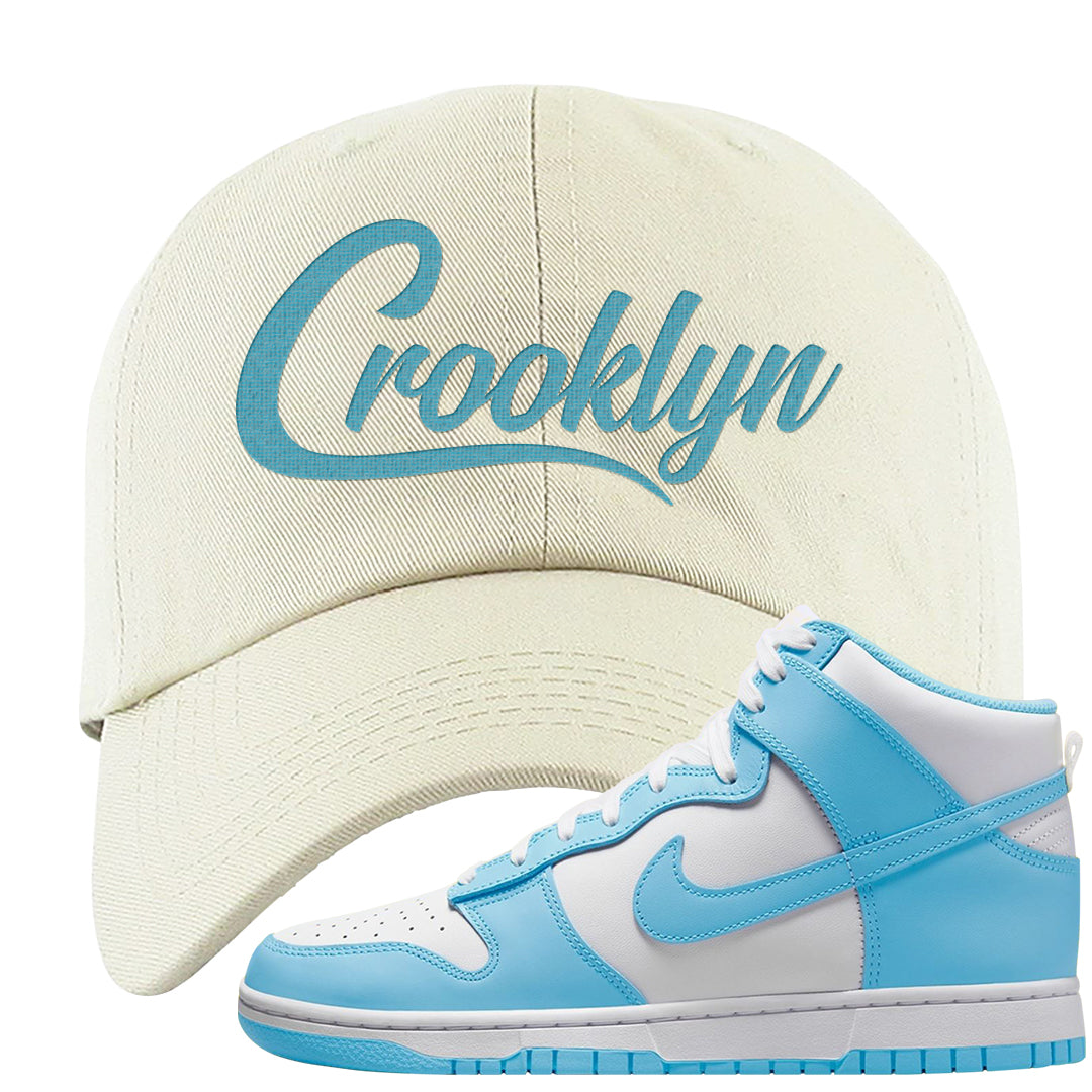 Blue Chill High Dunks Dad Hat | Crooklyn, White
