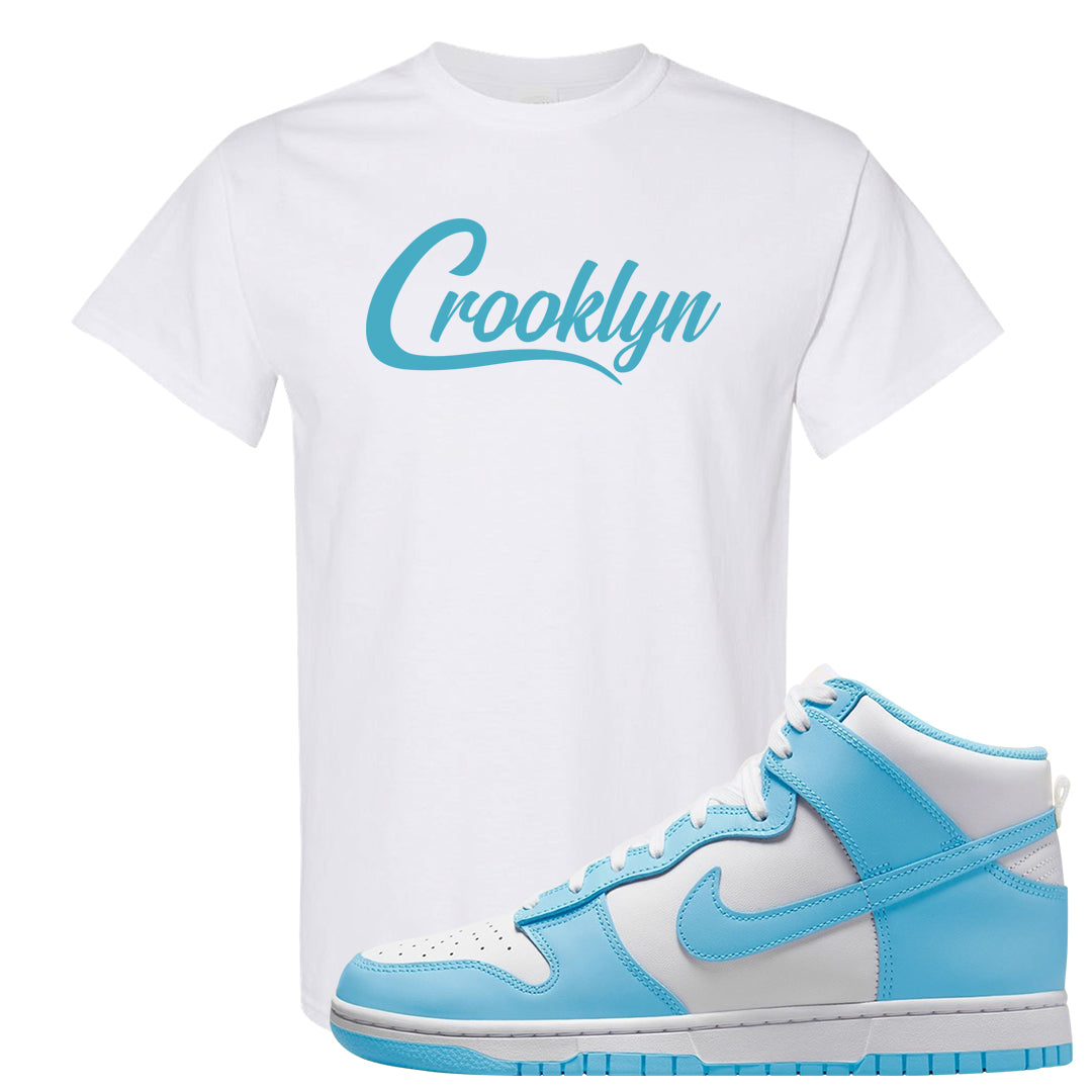 Blue Chill High Dunks T Shirt | Crooklyn, White