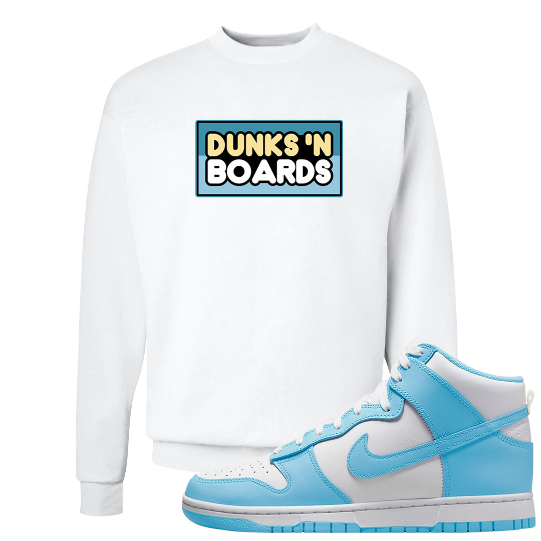 Blue Chill High Dunks Crewneck Sweatshirt | Dunks N Boards, White
