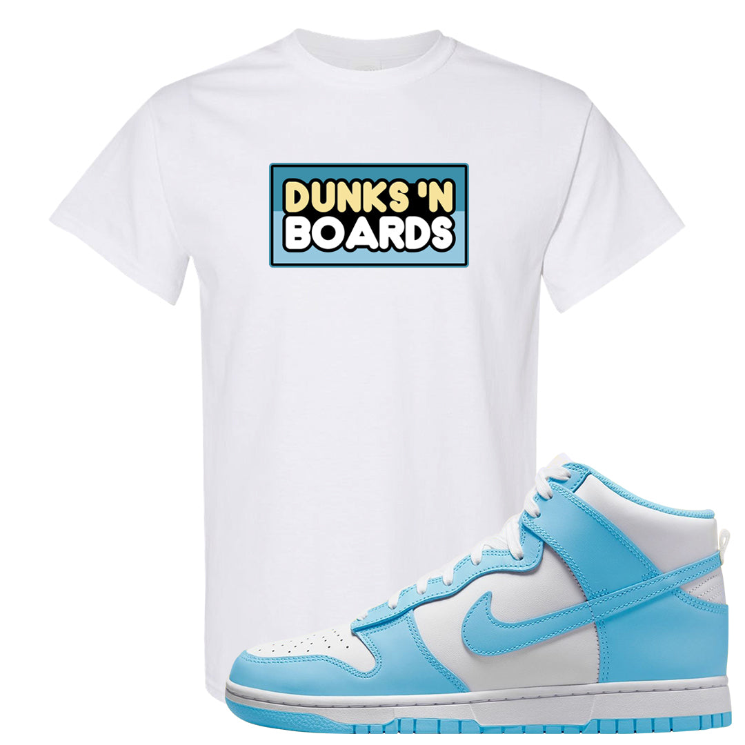 Blue Chill High Dunks T Shirt | Dunks N Boards, White
