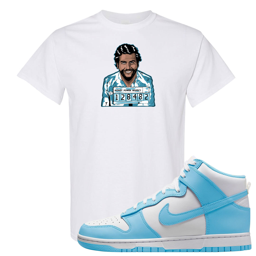 Blue Chill High Dunks T Shirt | Escobar Illustration, White