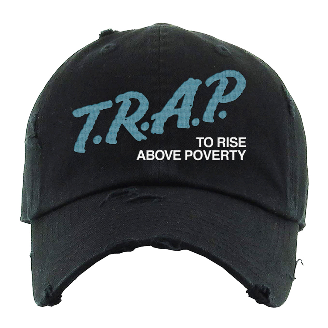 Blue Chill High Dunks Distressed Dad Hat | Trap To Rise Above Poverty, Black