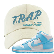 Blue Chill High Dunks Dad Hat | Trap To Rise Above Poverty, White