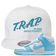 Blue Chill High Dunks Snapback Hat | Trap To Rise Above Poverty, White
