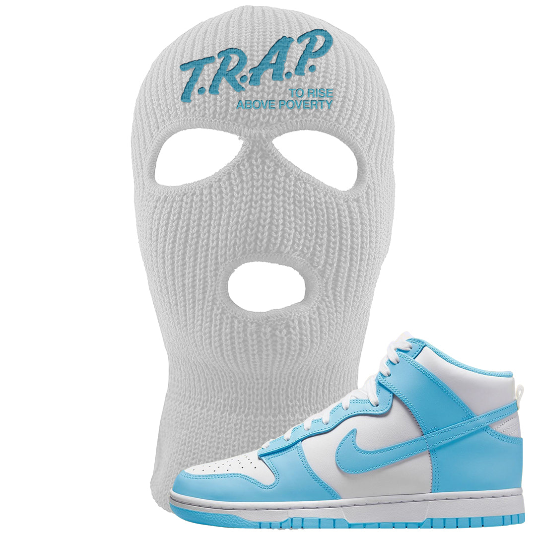 Blue Chill High Dunks Ski Mask | Trap To Rise Above Poverty, White